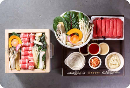 청담동 샤브 음식 모습