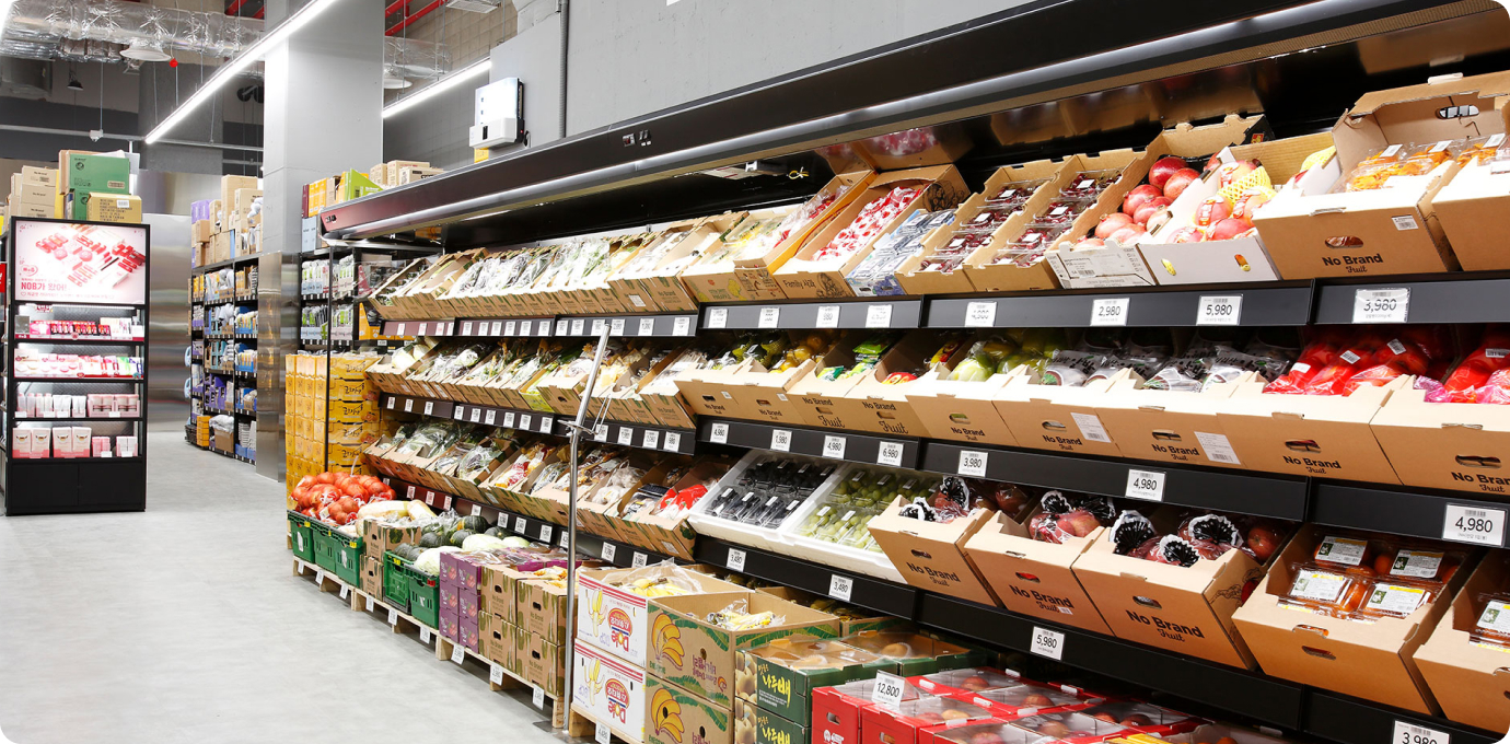 노브랜드 신선상품 진열대 모습