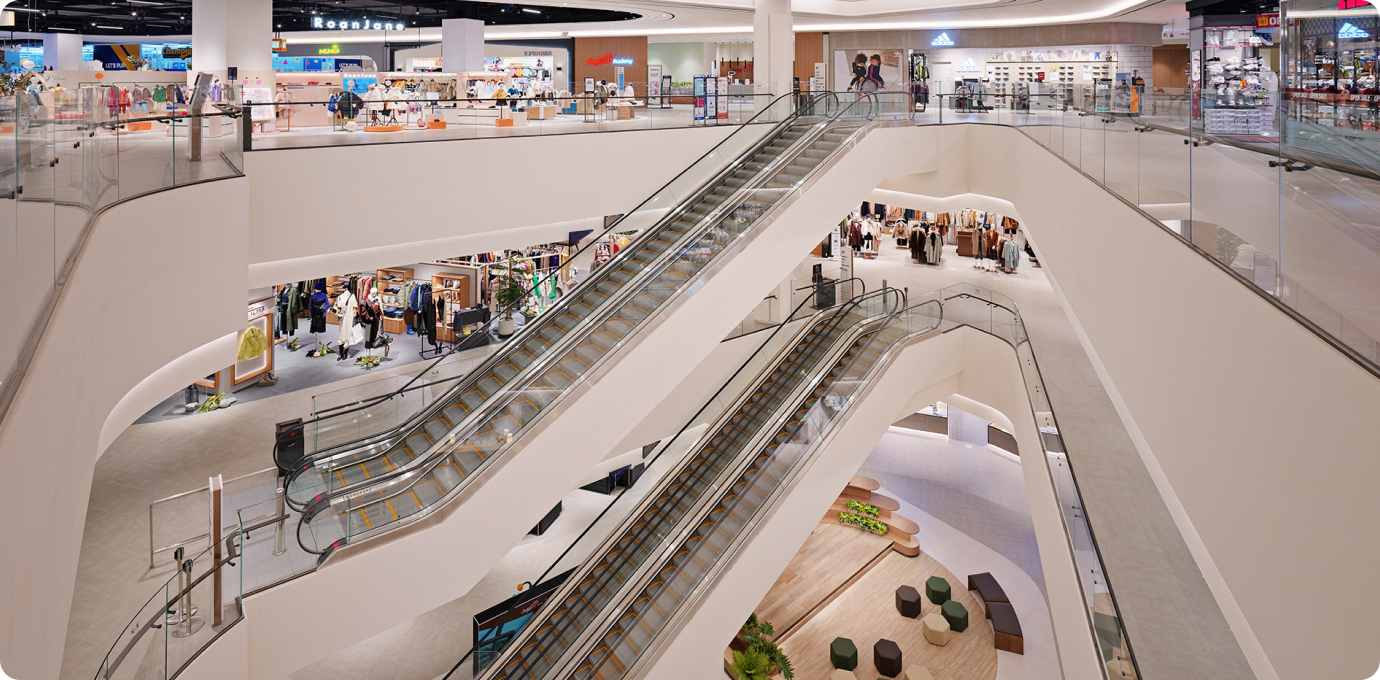 시타 라운지 실내 에스컬레이터 모습