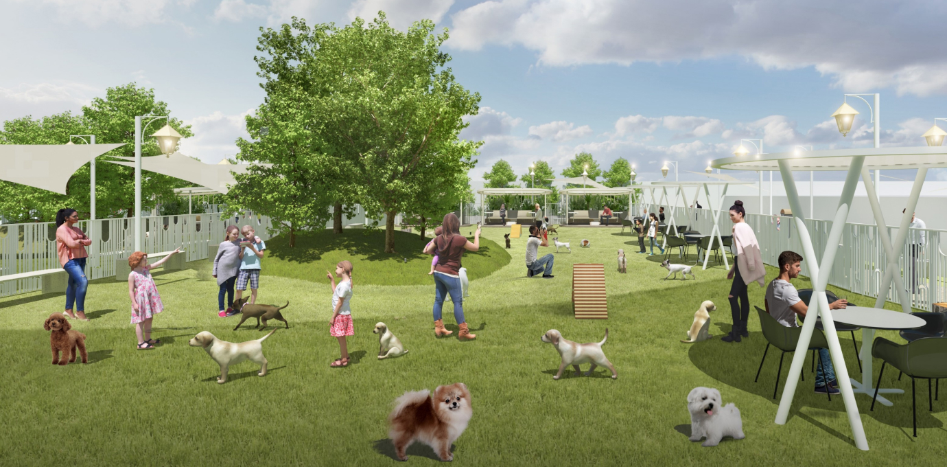 스타가든 반려동물 휴게 공간을 그려놓은 모습